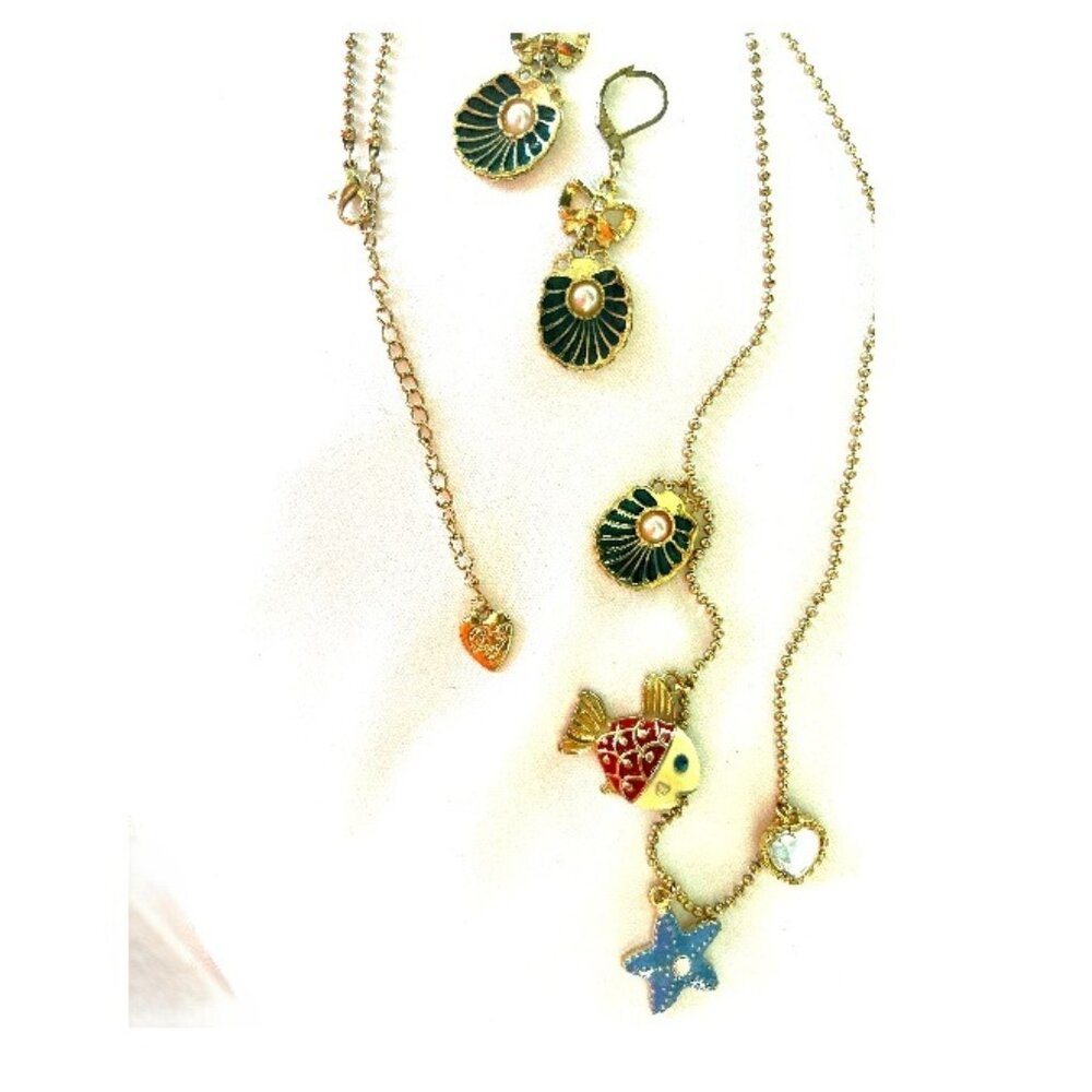 Betsey Johnson Fish and Shells Necklace and Earrings Set